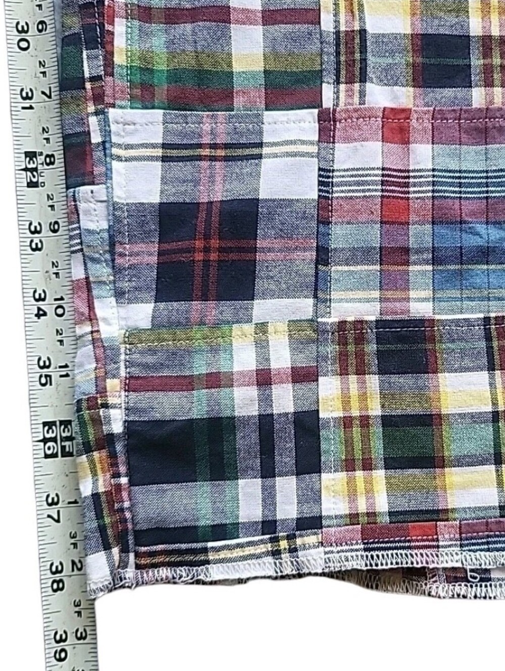 Castaway Nantucket Island Pants Mens 34 Multicolor Madras Plaid Patchwork Cotton - Picture 11 of 13